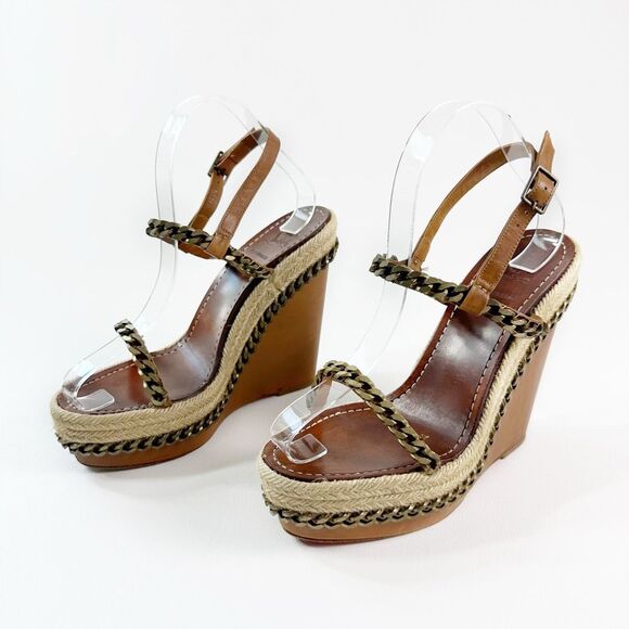 CHRISTIAN LOUBOUTIN Macarena Platform Chain Heels Size 39 US 8.5 Brown Wedge - Picture 1 of 11